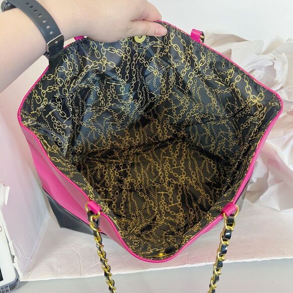 y2k Vintage Juicy Couture Hot Pink Black Patent Leather Tote Bag Purse - Picture 5 of 8